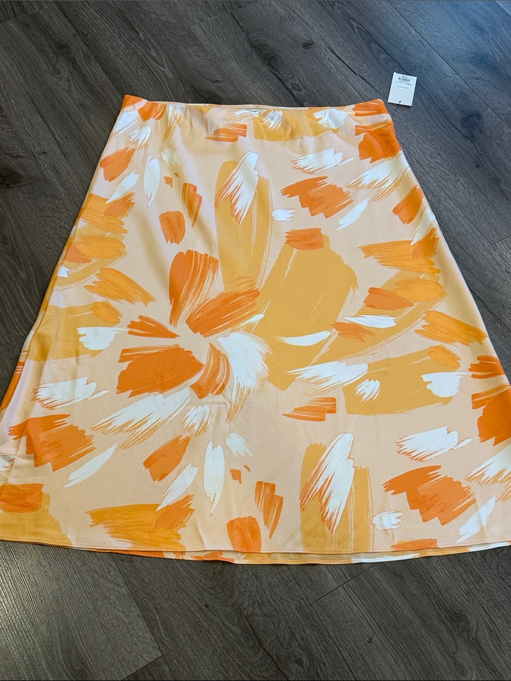 Nine West Orange, Yellow and White Brushstroke A-Line Skirt Summer Spring